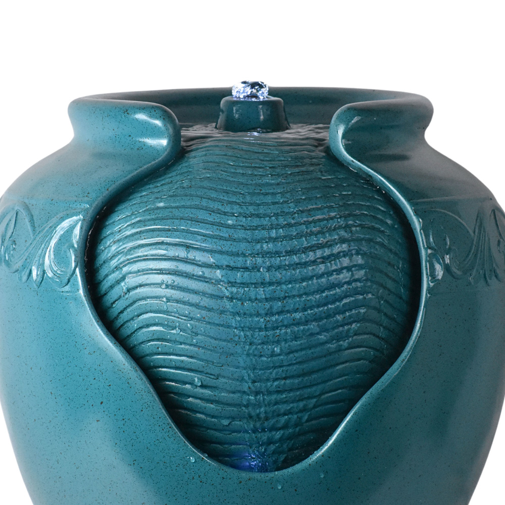 Teamson Home Teal Outdoor Glazed Pot Floor Fountain with LED Light Image 4