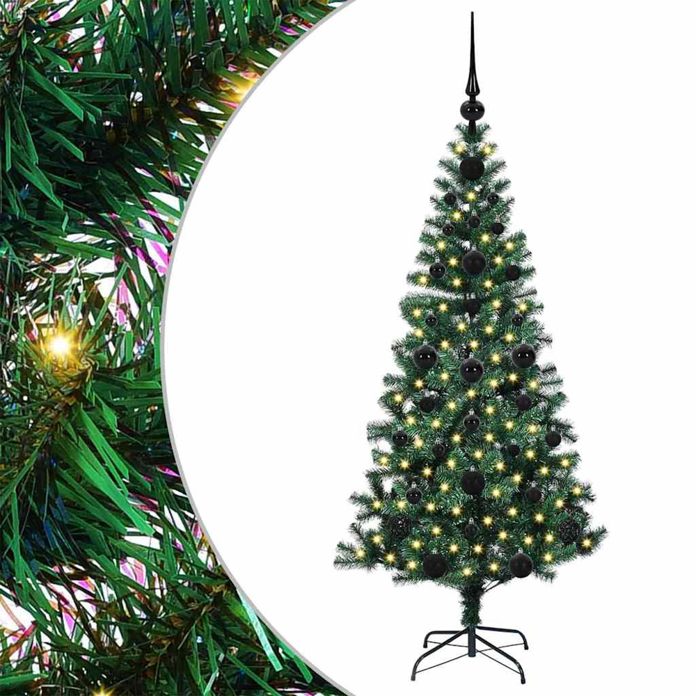 vidaXL Pre-Lit Black Baubles Green Artificial Christmas Tree 4ft Image 2