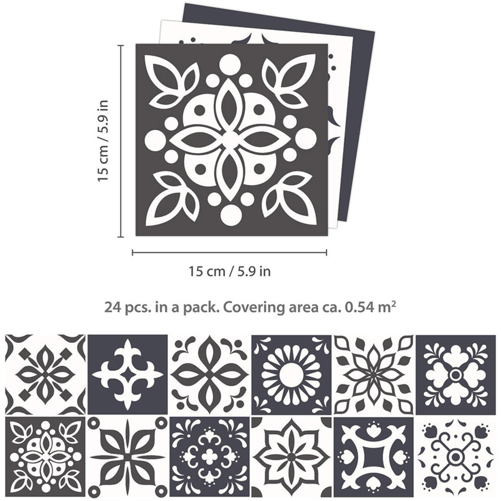 Walplus Marjorelle Black and White Moroccan Tile Sticker 24 Pack Image 5