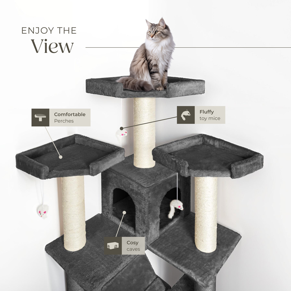 tectake Knuti Anthracite Cat Tree with Scratching Post 186cm Image 3