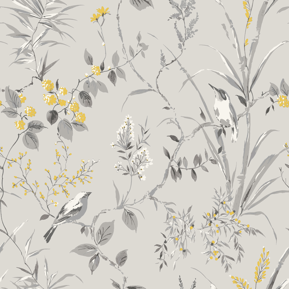 Crown Mariko Floral Grey and Yellow Wallpaper Image 1