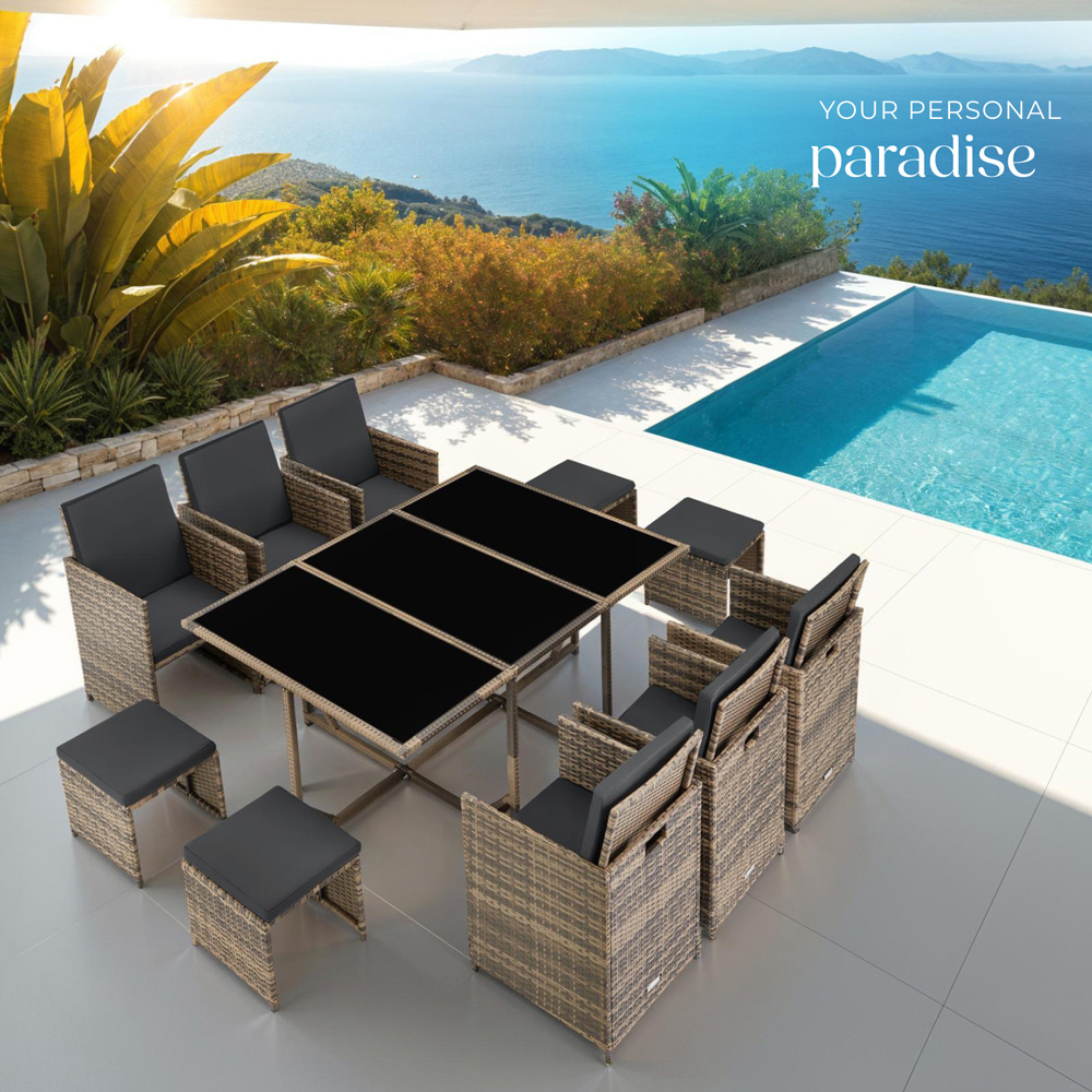 tectake Malaga 10 Seater Nature Garden Dining Set with Rain Cover Image 8