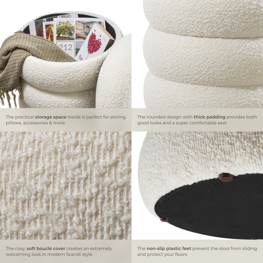 Tectake Altu Cream White Stool with Padded Seat Image 3
