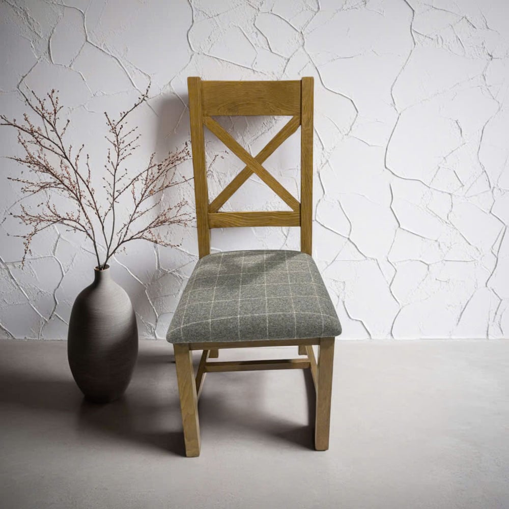 Home Source Holcombe Grey Smoked Oak High Cross Back Dining Chair 2 Pack Image 6