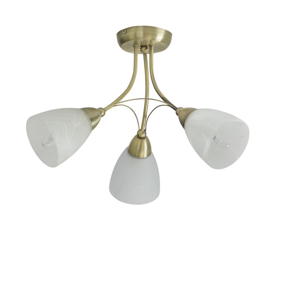 Wilko 3 Arm Antique Brass Ceiling Light with Frosted Glass Shades Image 1