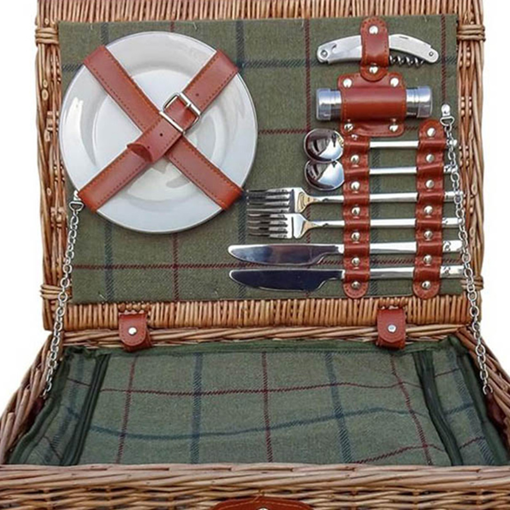 Red Hamper Green Tweed Fitted Wicker Picnic Basket Image 2