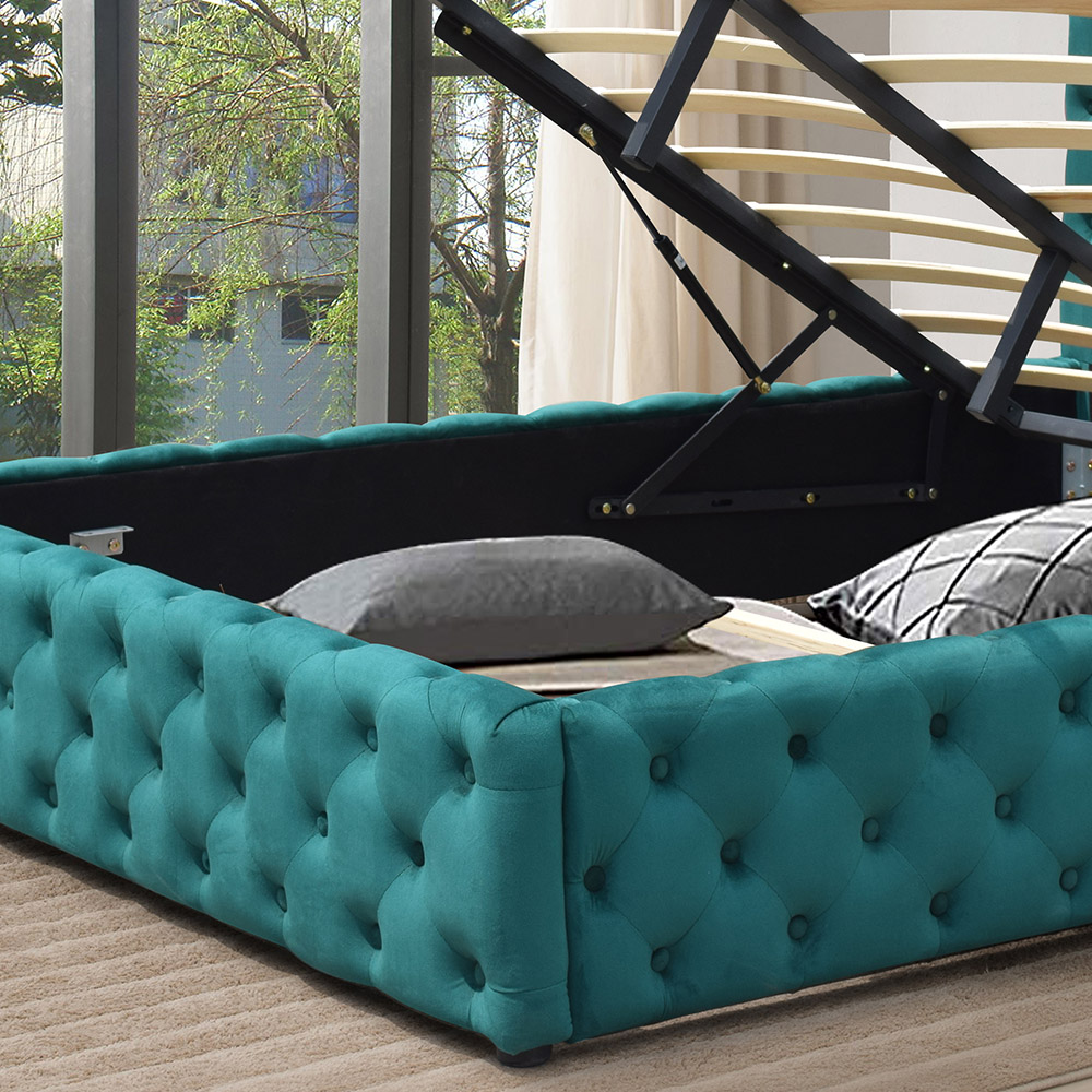 Comfy Living Double Green Tufted Fabric Gaslift Bed Frame Image 3