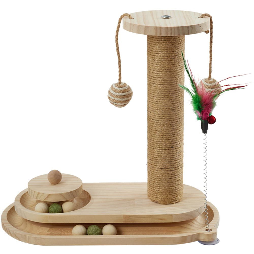 H&O Direct Sisal Cat Scratching Post with Ball Track and Toys Image 1