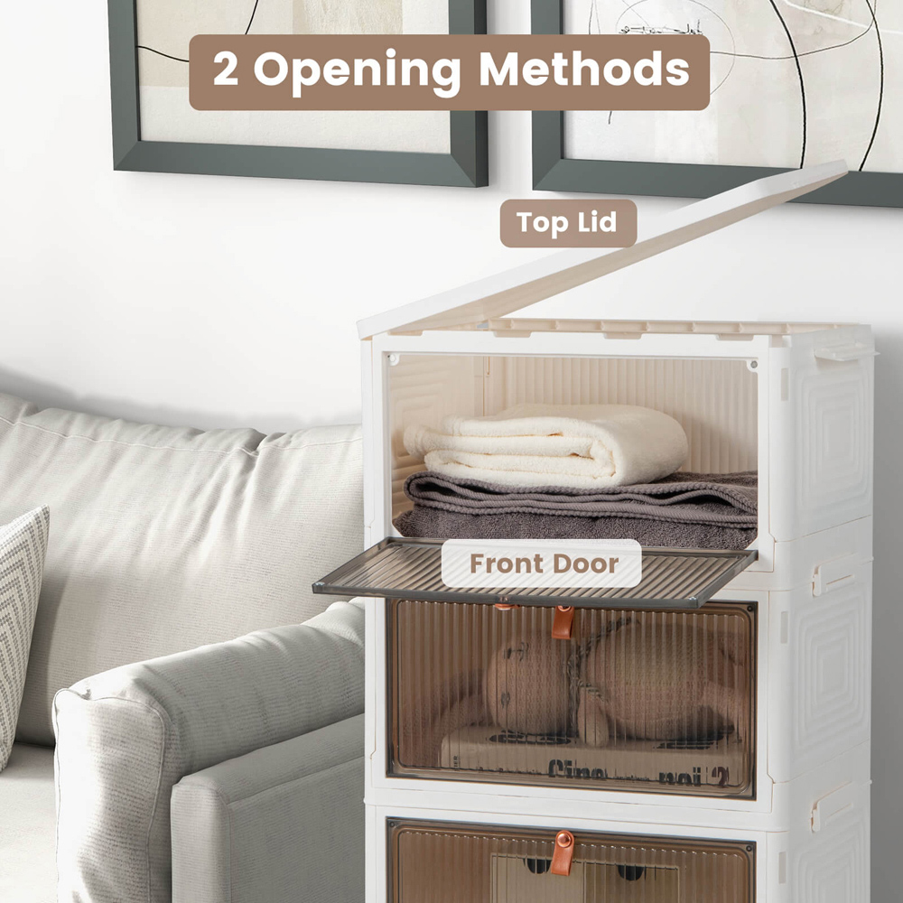 Costway 4 Flip Down Door White Stackable Shoe Storage Box with Lockable Wheels Image 5