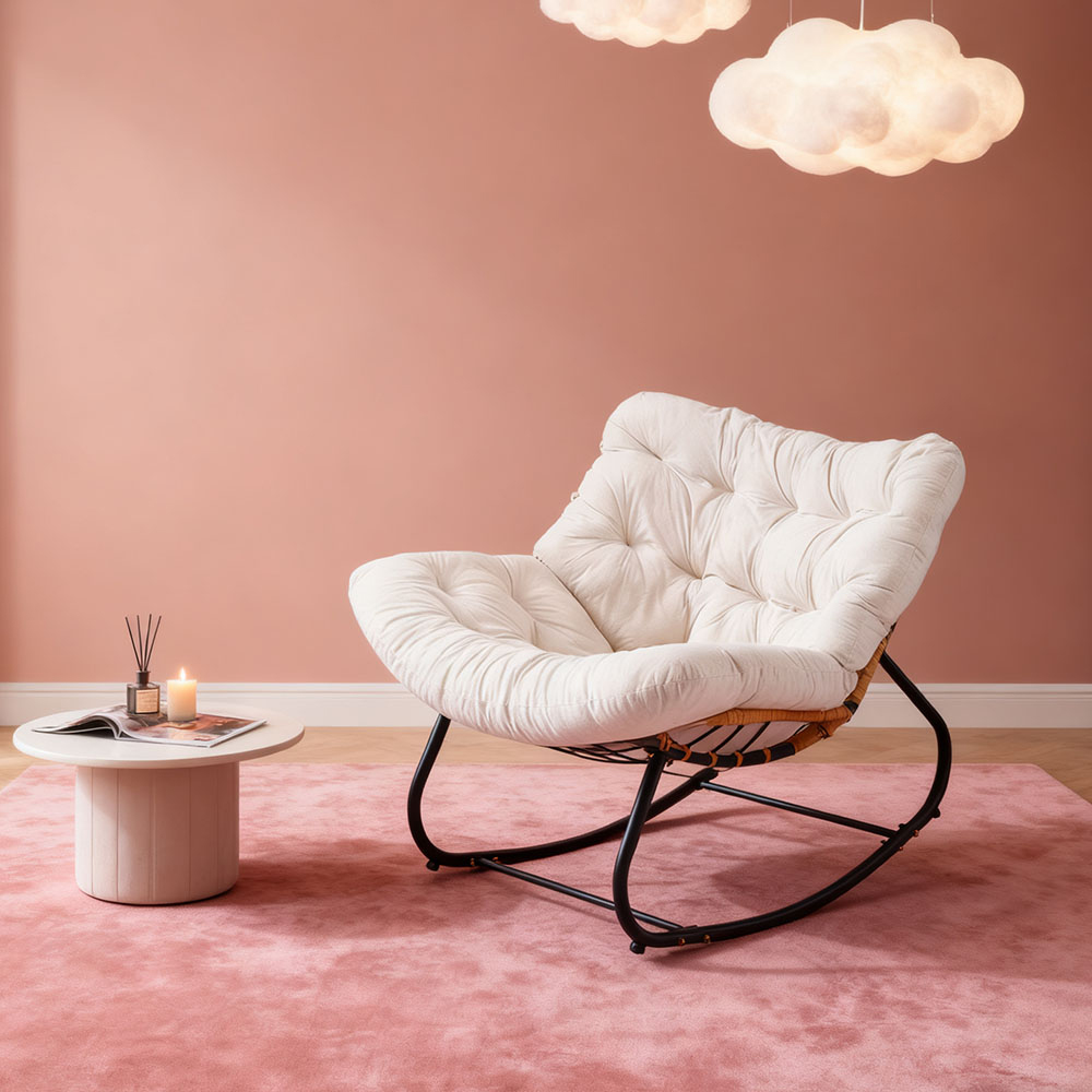 Living and Home White Cushion PE Rattan Rocking Chair Image 7