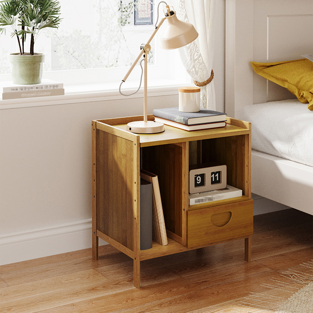 Living and Home Single Drawer 2 Shelf Tawny Bedside Table Image 7