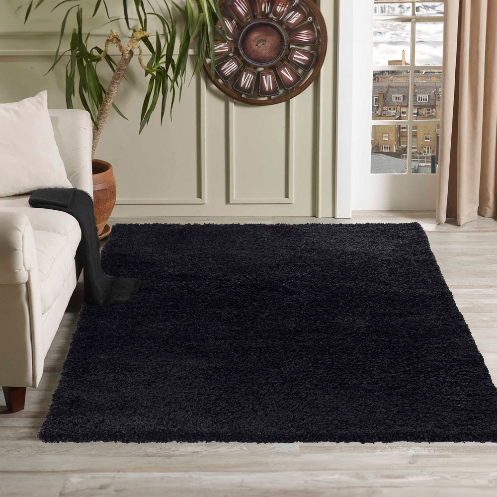 Desire Rugs Oxford Black Plain Shaggy Runner Rug 60 x 220cm Image 2