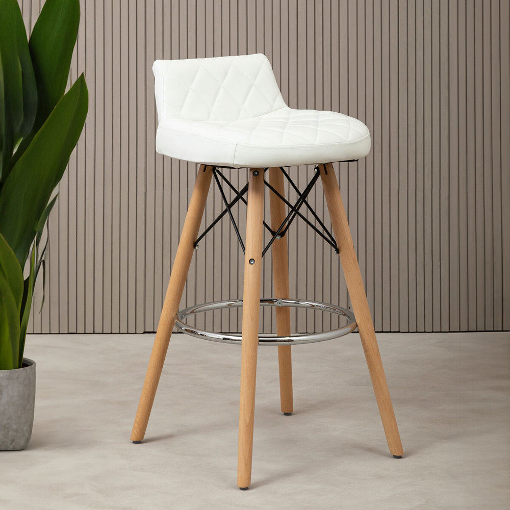 Premier Housewares Stockholm White Leather Effect Seat Bar Stool Image 3