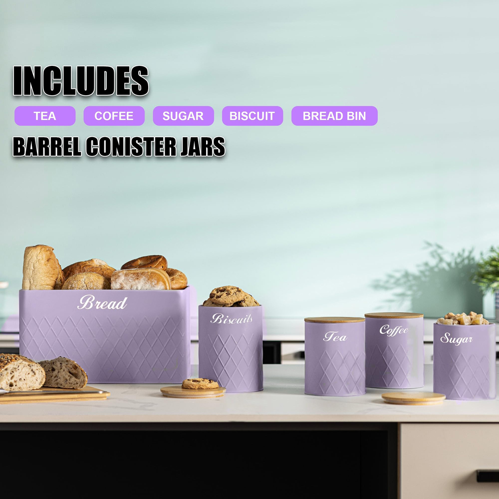 ATEK 5 Piece Purple Kitchen Canister Set with Bamboo Lids Image 5
