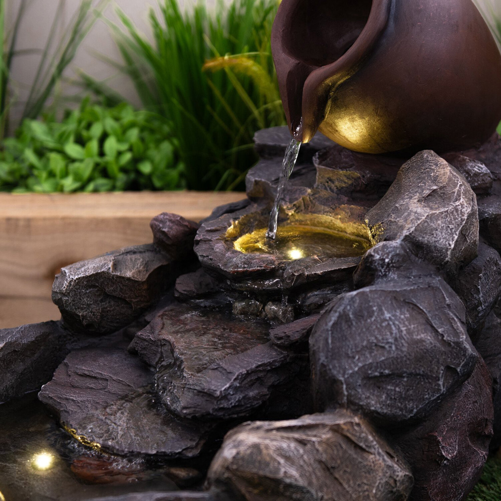 Solar Pot Solar Pot and Rock Water Feature Grey | Wilko