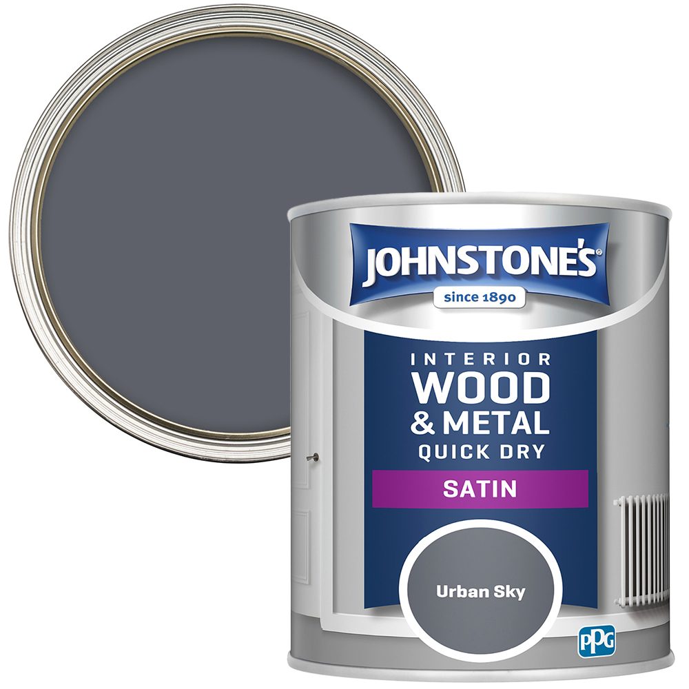 Johnstone's Quick Dry One Coat Metal and WoodUrban Sky Satin Paint 750ml Image 1