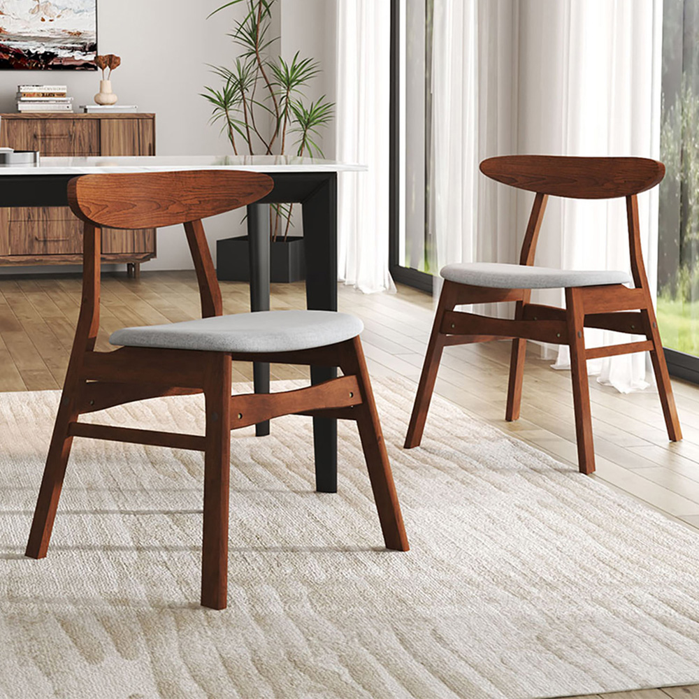 Living and Home Set of 2 Grey Linen Curved Backrest Dining Chair Image 1