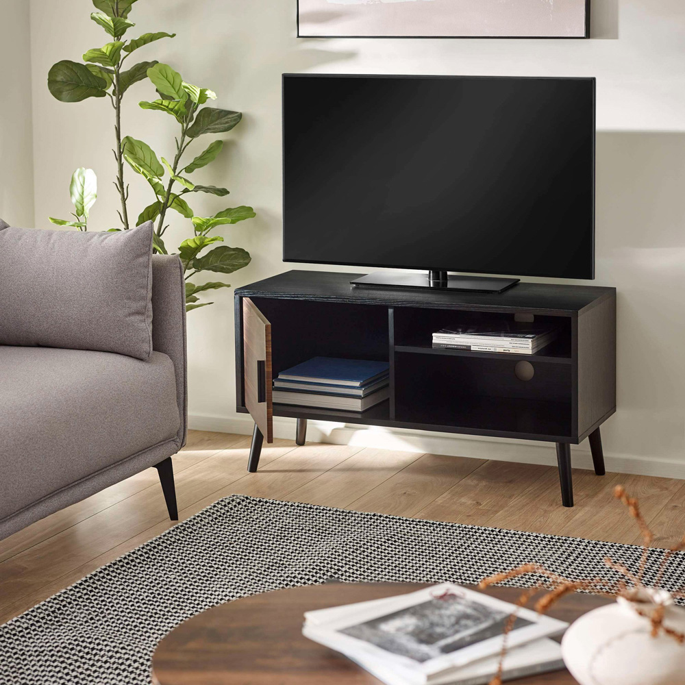 Julian Bowen Trent Single Door Walnut and Black Small TV Stand for 43 inch Image 8