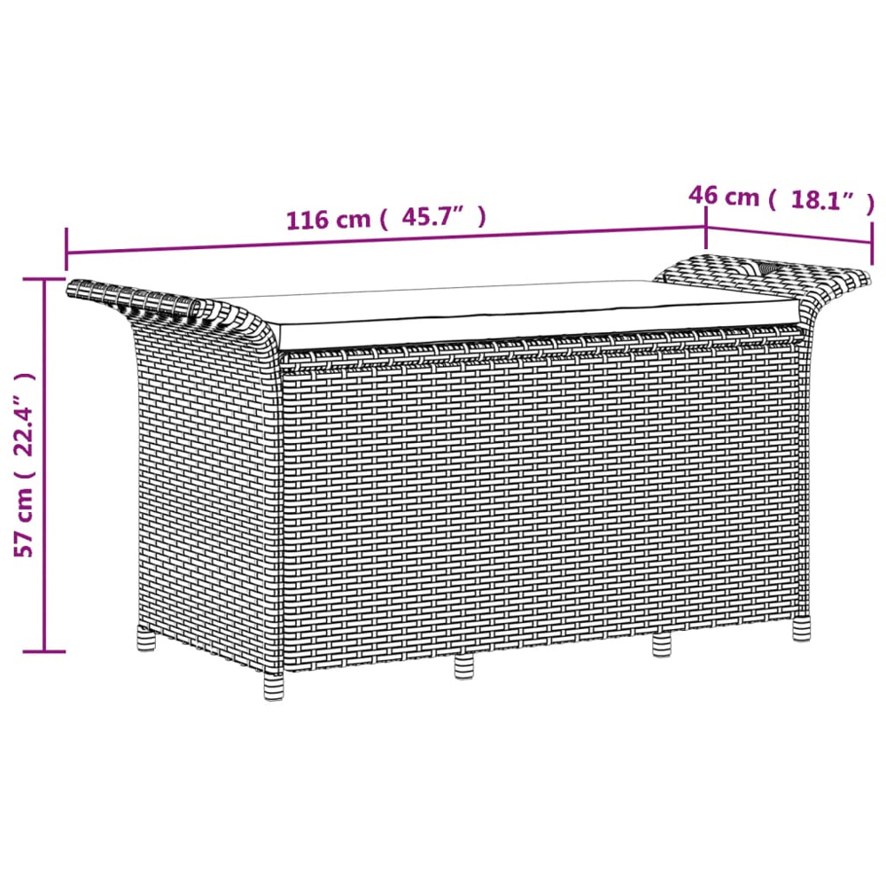 vidaXL 2 Seater Brown Rattan Storage Garden Bench Image 8