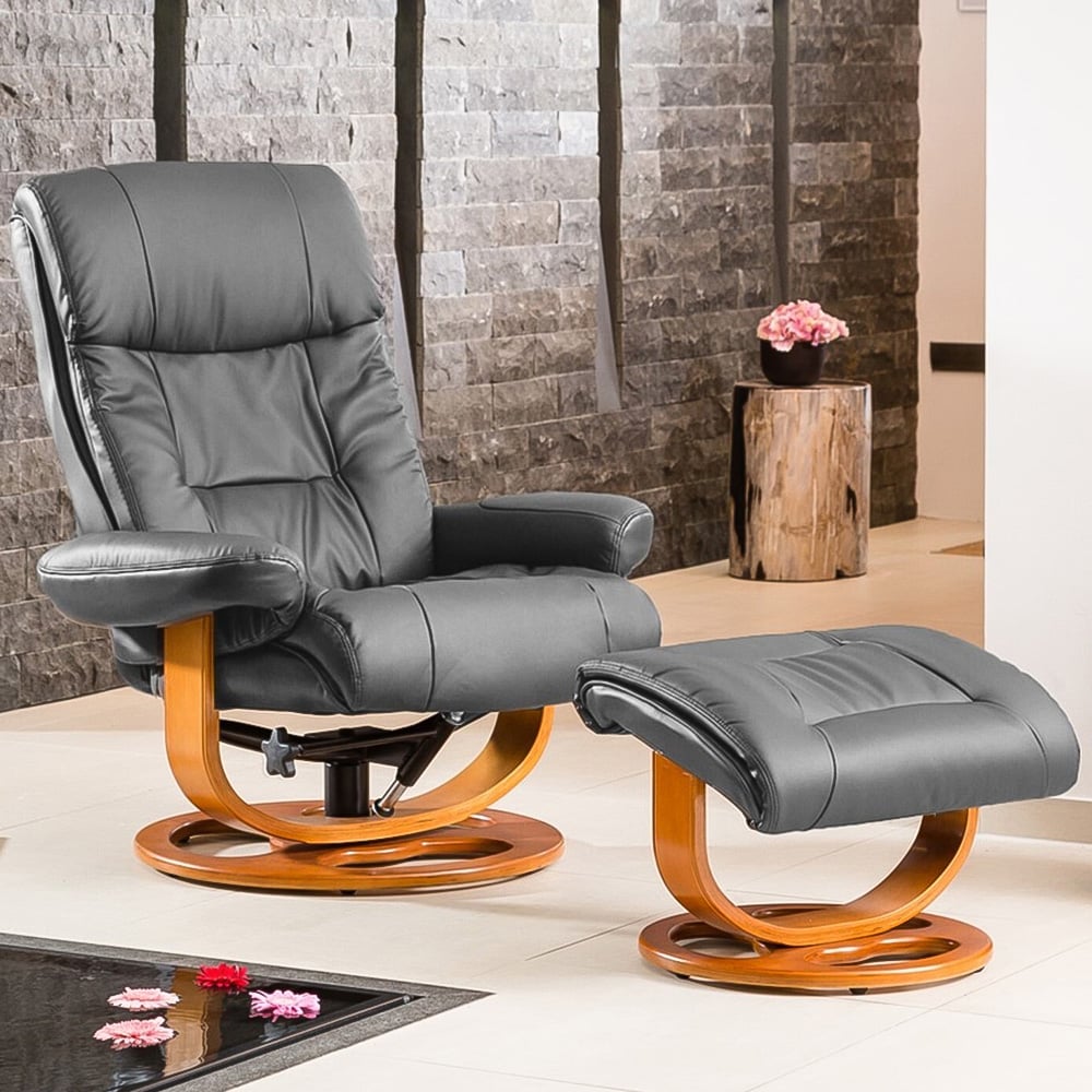 Artemis Home Barriston Grey Swivel Recliner Chair with Footstool Image 1