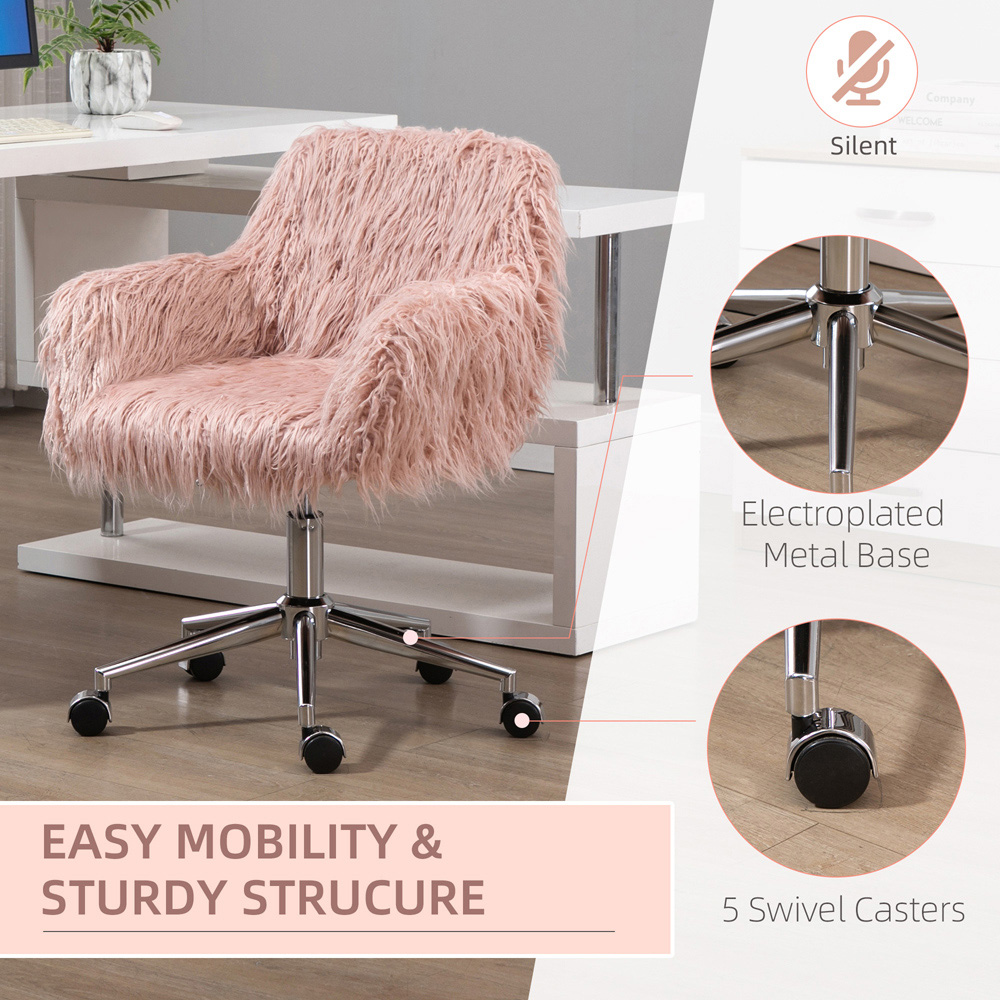 Portland Pink Faux Fur Height Adjustable Swivel Vanity Chair Image 5