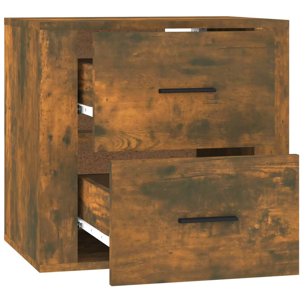 vidaXL 2 Drawer Smoked Oak Wall Mounted Bedside Cabinet Image 5