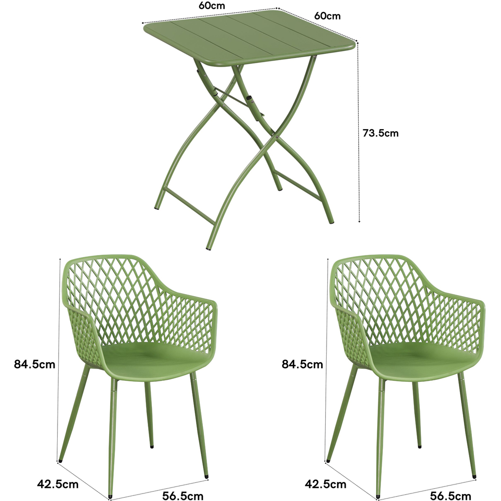 Core Products 2 Seater Moss Green Lattice Design Square Metal Foldable Table Garden Bistro Set Image 8
