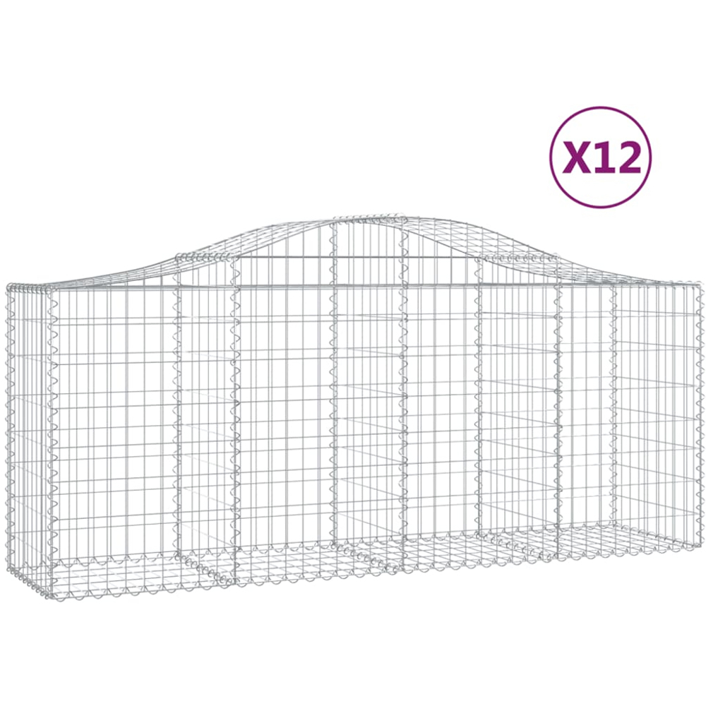 vidaXL Silver Galvanised Iron Arched Gabion Basket 200 x 50 x 80/100cm 12 Pack Image 2
