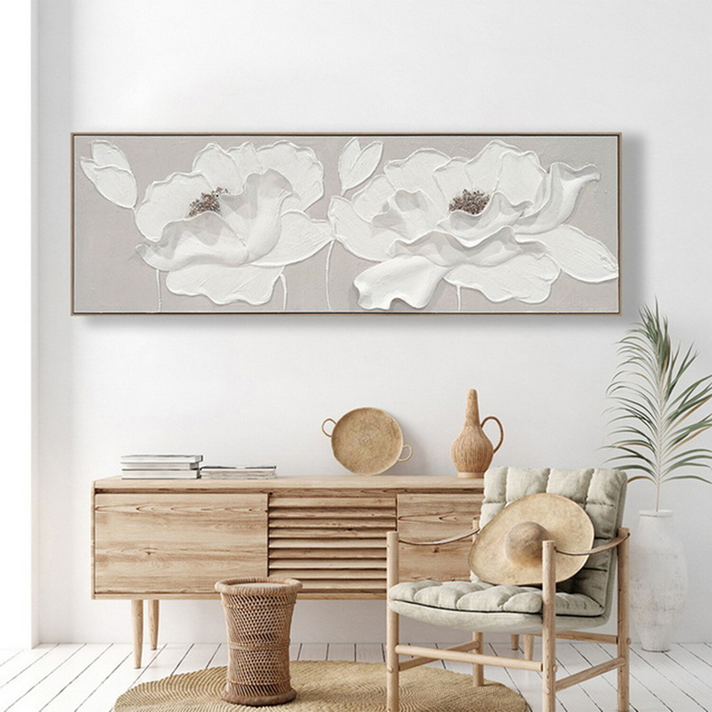 Neutral 3D Embellished Flower Canvas Image 2