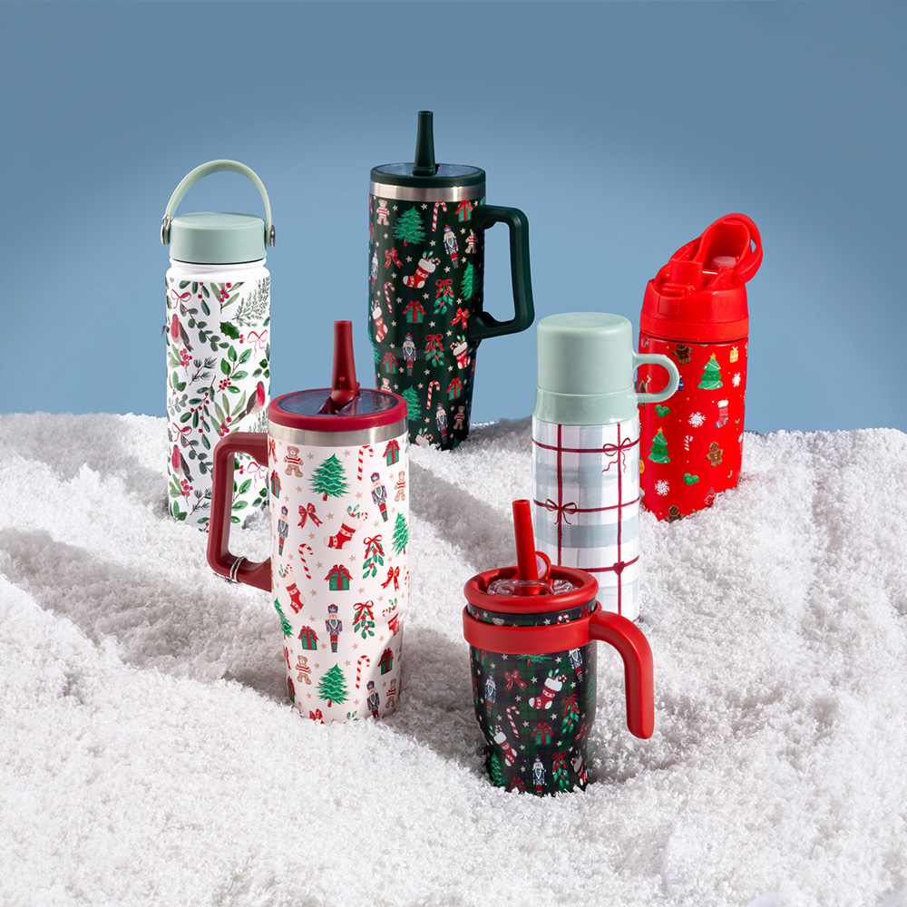 Cute Xmas Print Vacuum Bottle with Handle Image 2