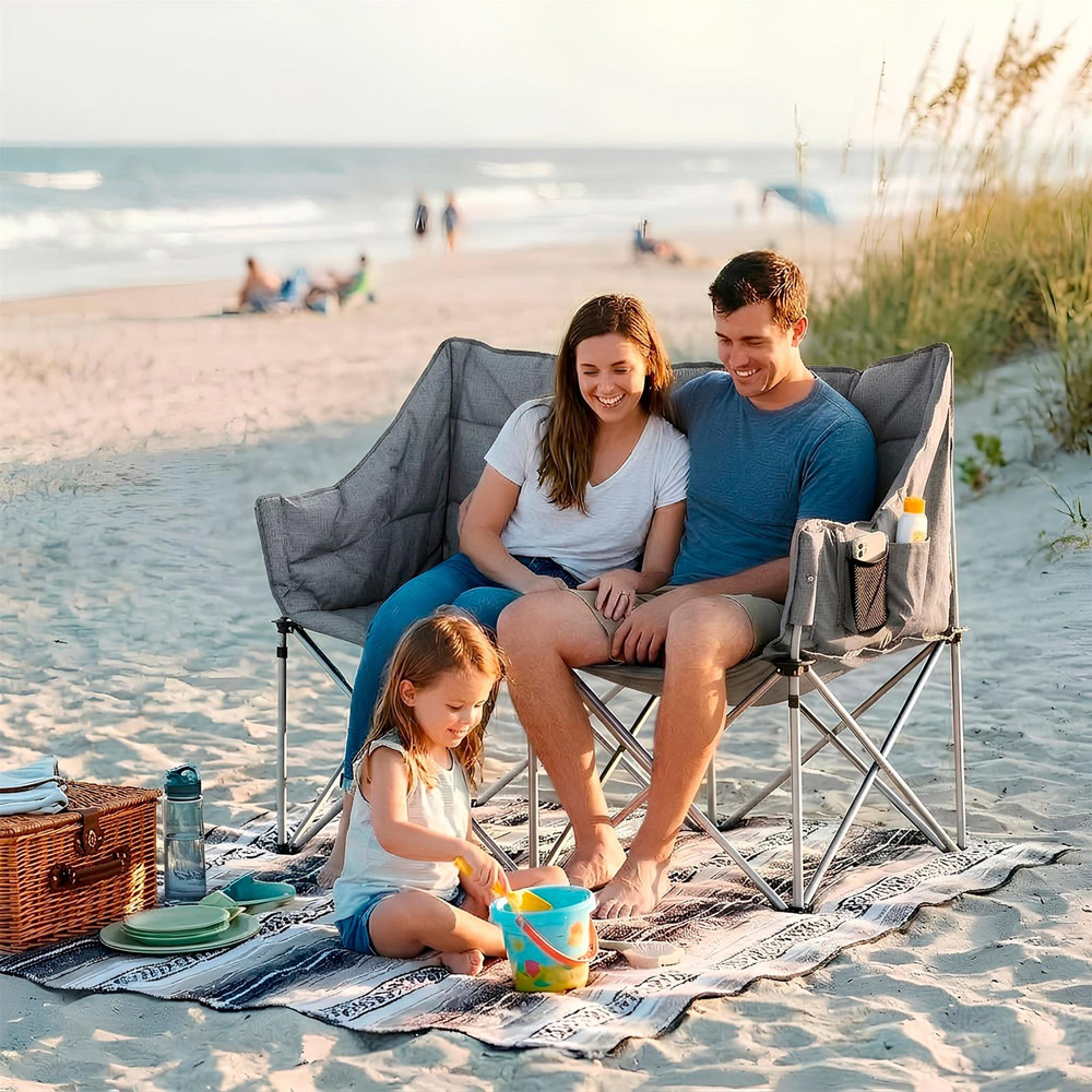Harbour Housewares 2 Seater Grey Padded Foldable Camping Chair 2 Pack Image 2