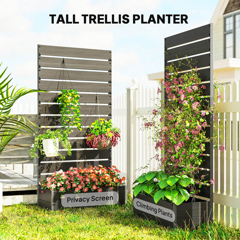 Outsunny Black Raised Garden Bed with Trellis 180 x 38 x 91cm Image 6