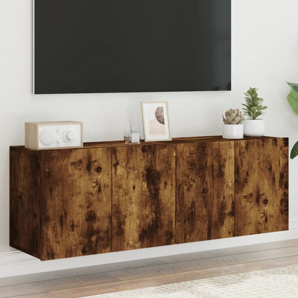 vidaXL 4 Door Smoked Oak Wall Mounted TV Cabinet Image 1