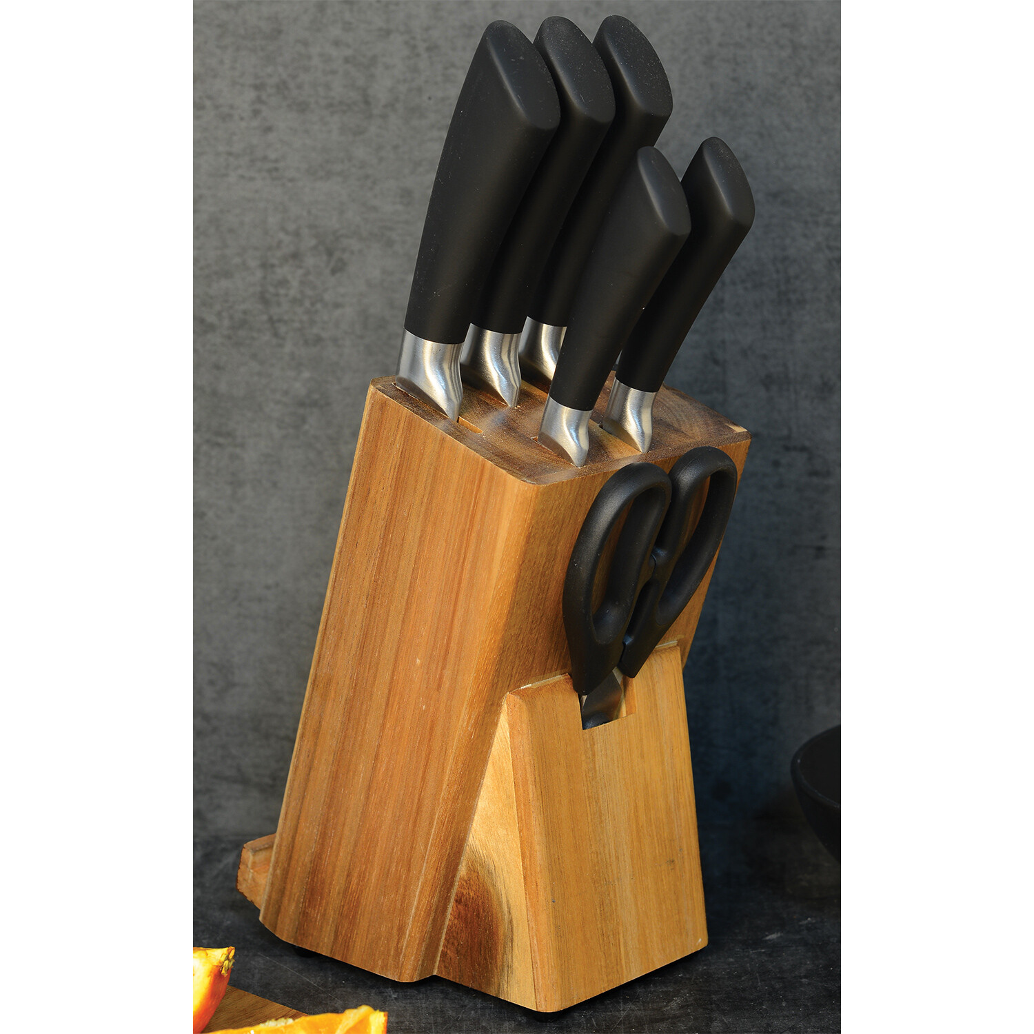 5 Piece SS Knife Set with Wood Block Image 2