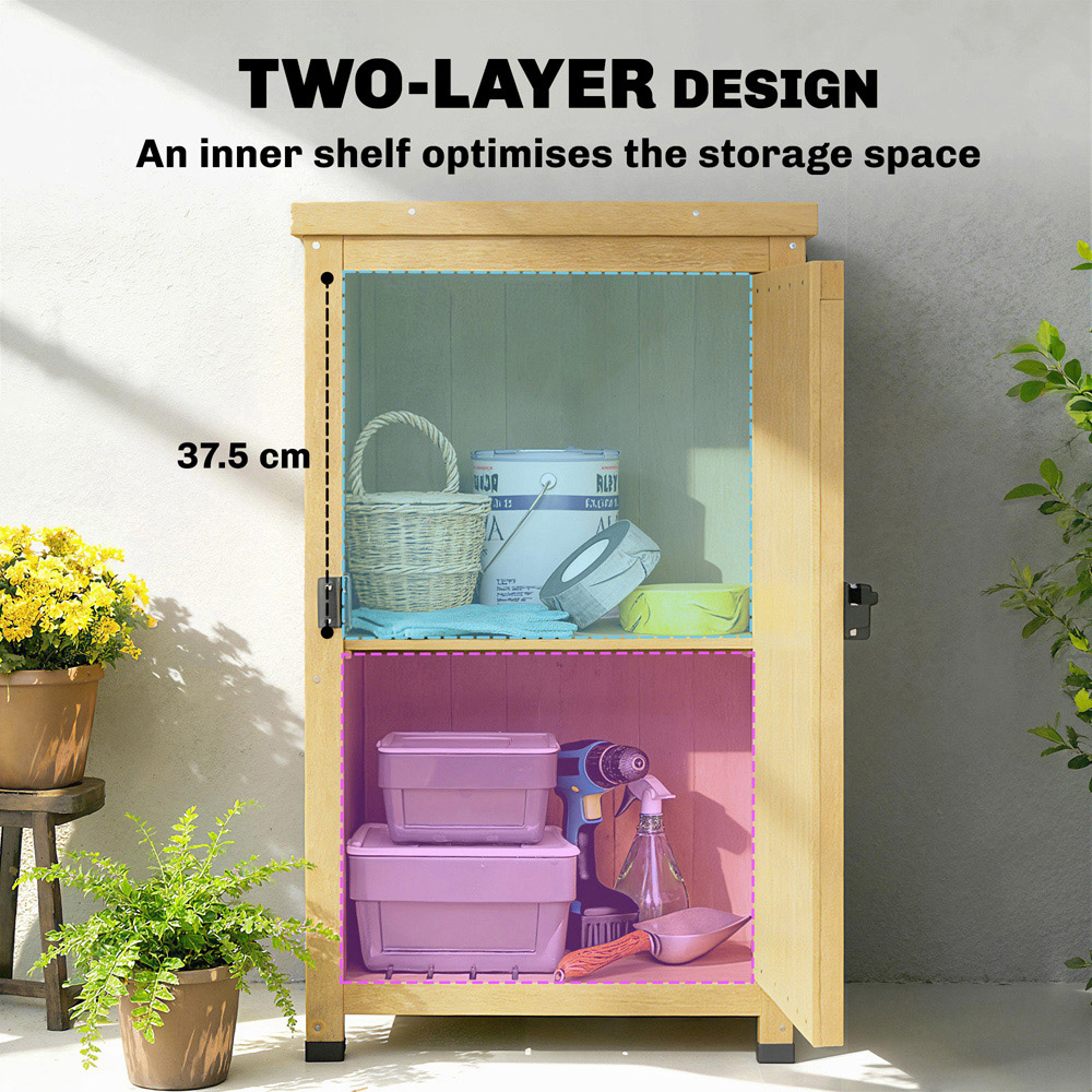 Outsunny 1.4 x 14ft Single Door Brown Wooden Garden Shed Image 3