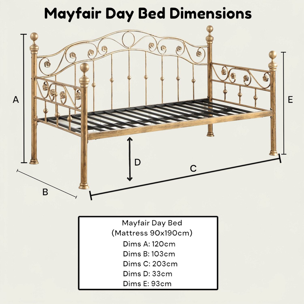 OAT Home Mayfair Single Antique Brass Effect Metal Day Bed Image 9