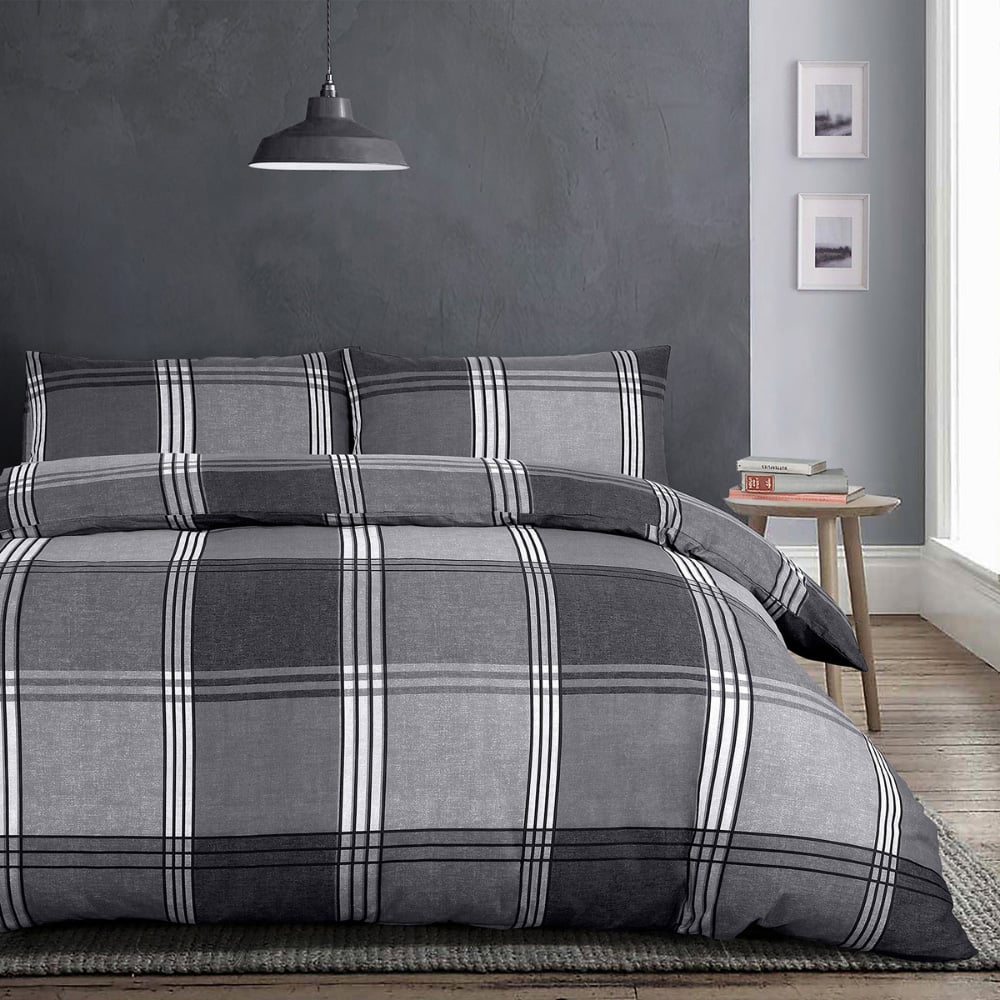 Velosso Hamilton King Size Slate Check Duvet Set Image 1