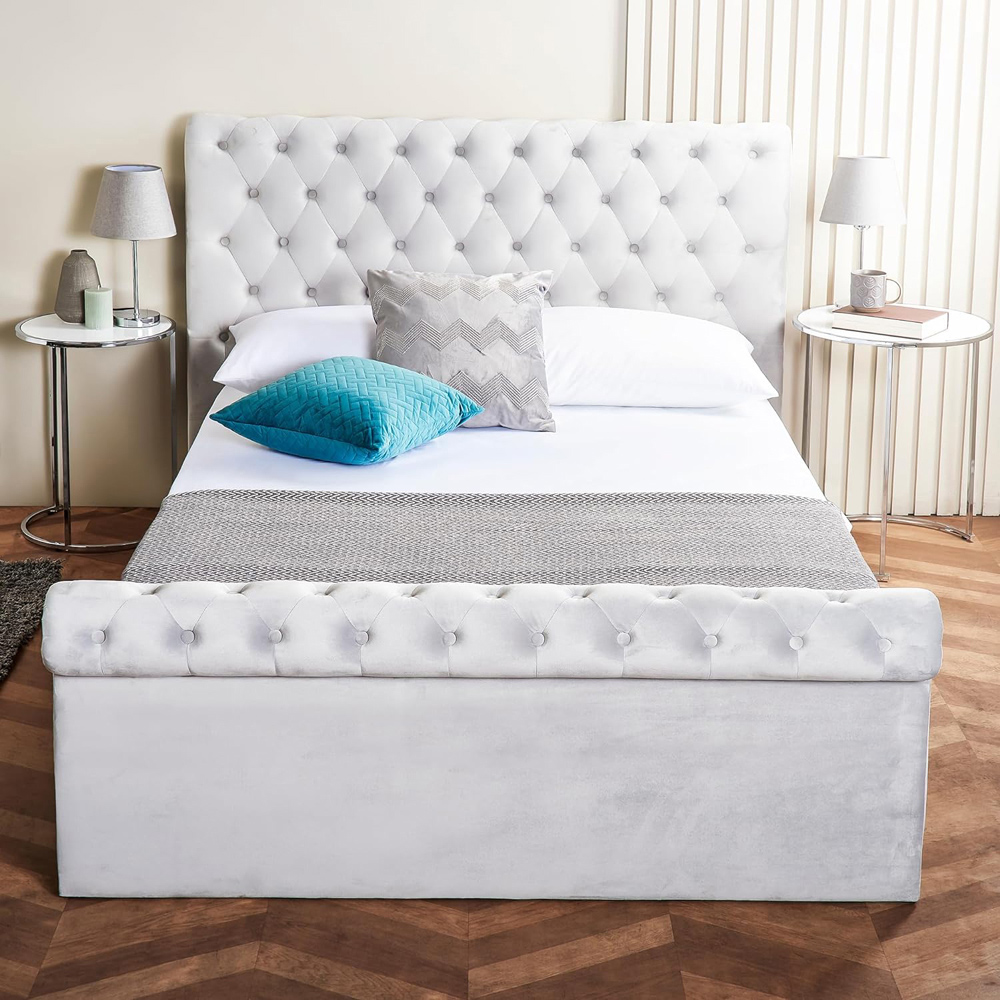 Home Treats King Size Grey Brushed Velvet Ottoman Bed with Mattress Image 8