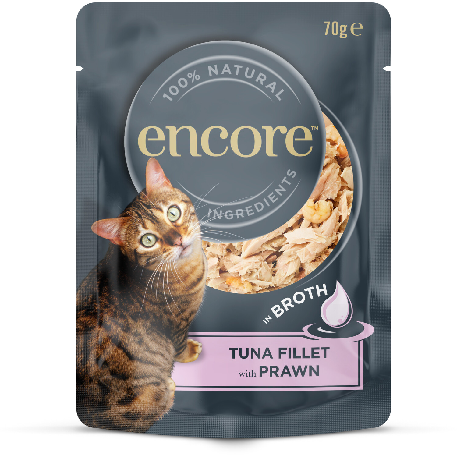 Encore Wet Cat Food in Broth Pouch 70g - Tuna Fillet with Prawn Image 1