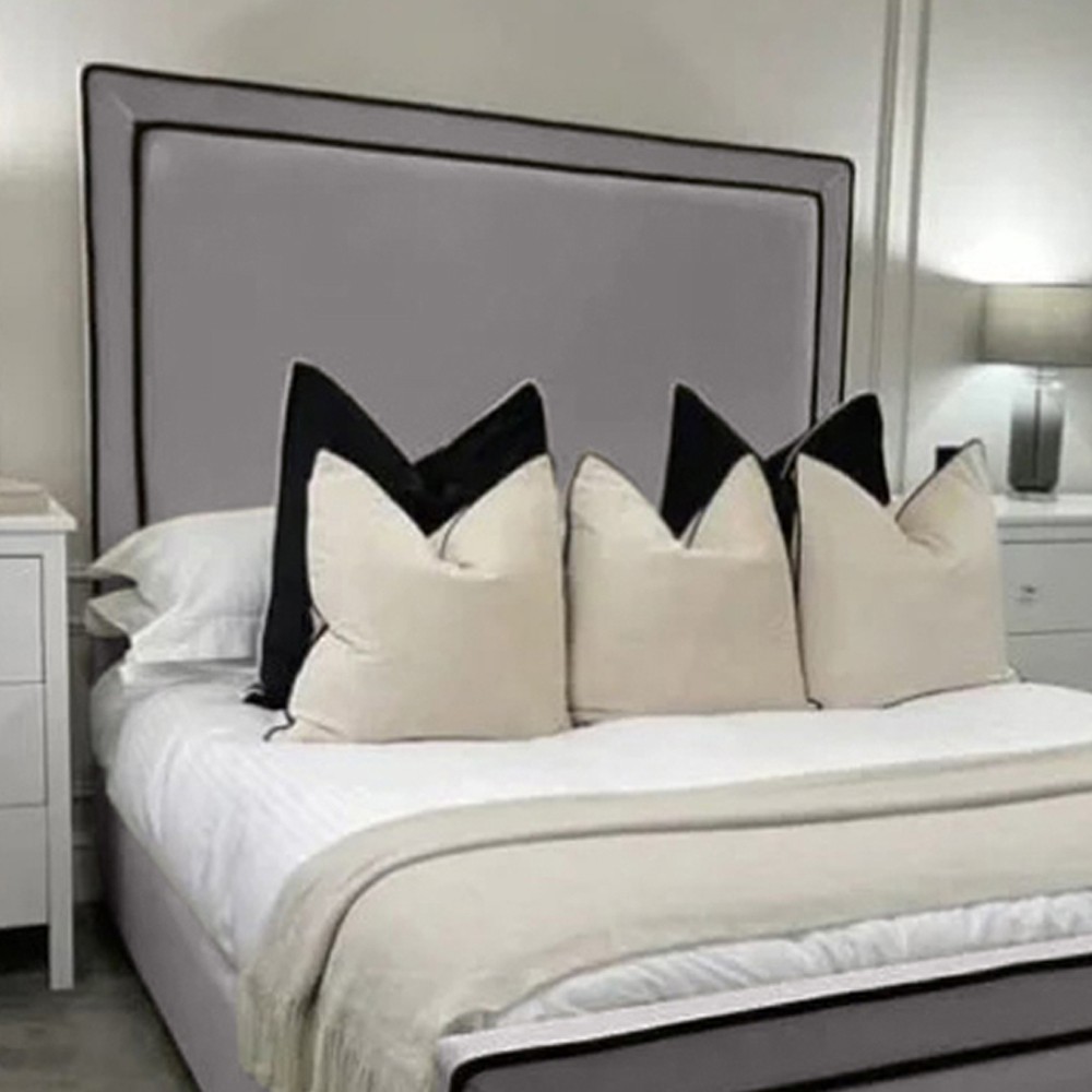 Eleganza Home Bianca Double Silver Plush Velvet Bed Frame with Headboard and Footboard Image 2