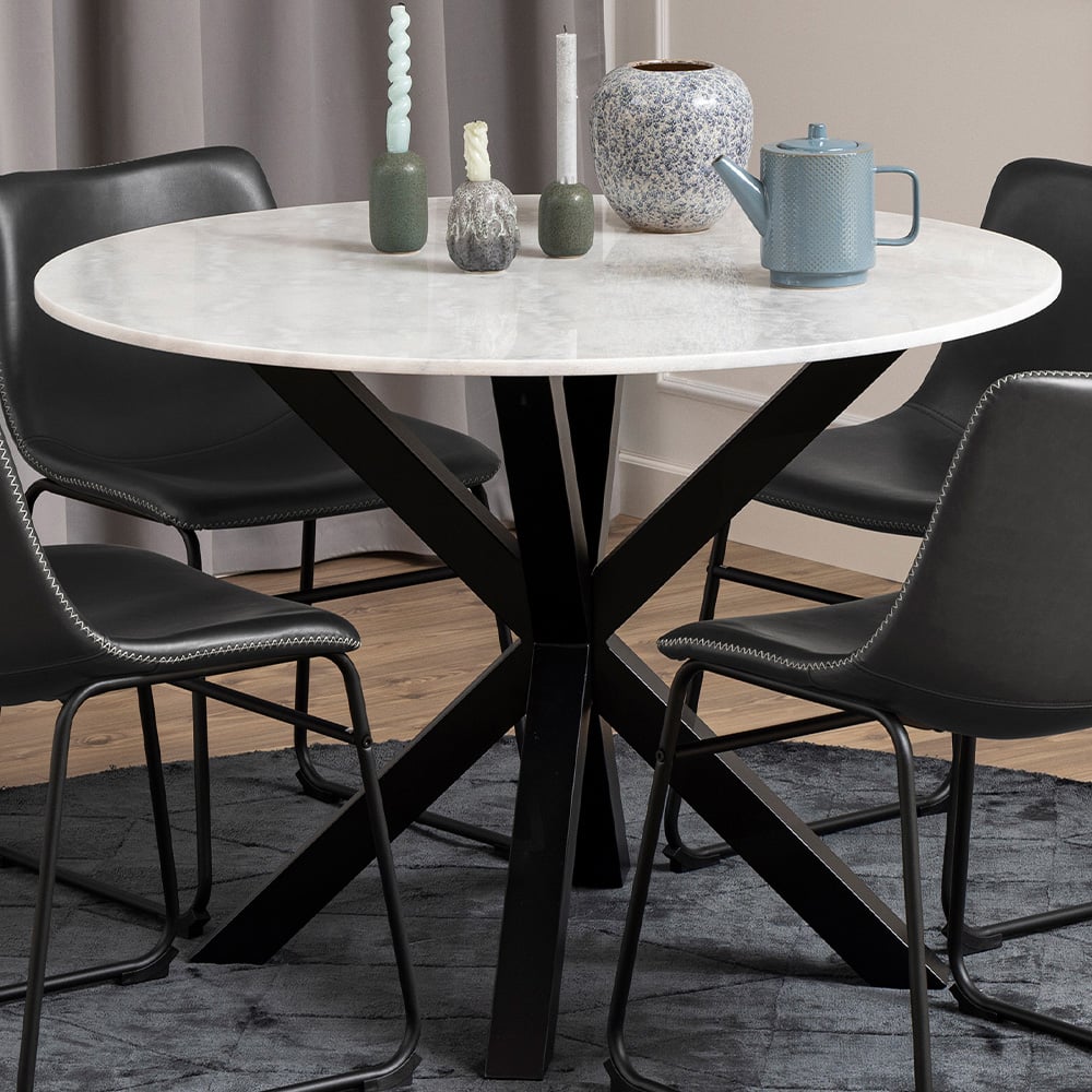 Florence Heaven Polished Marble Round 4 Seater Dining Table White Image 1