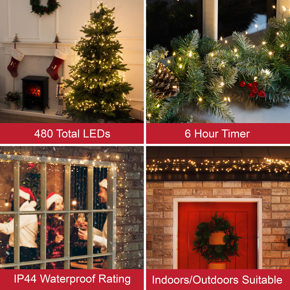 The Christmas Workshop 3m 480 Warm White LED Green Cluster String Light Image 8