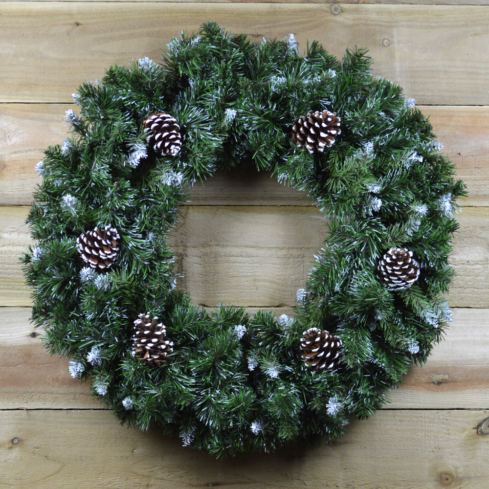 Samuel Alexander Green Snow King Fir Hanging Christmas Wreath with Pinecones 60cm Image 9