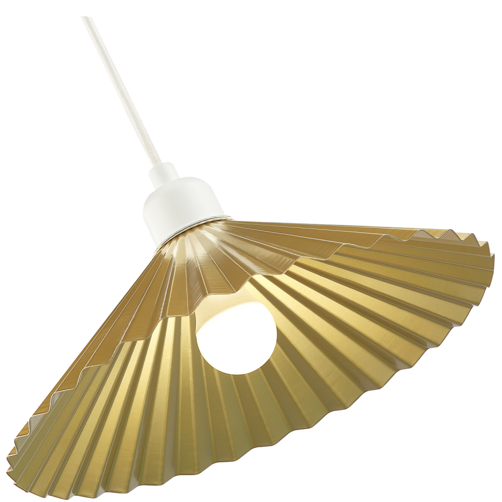 Happy Homewares Satin Gold Finish Vintage Ribbed Top Hat Style Metal Pendant Shade Image 4
