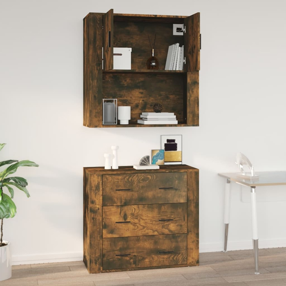 vidaXL 2 Door Single Shelf Brown Wall Cabinet Image 9