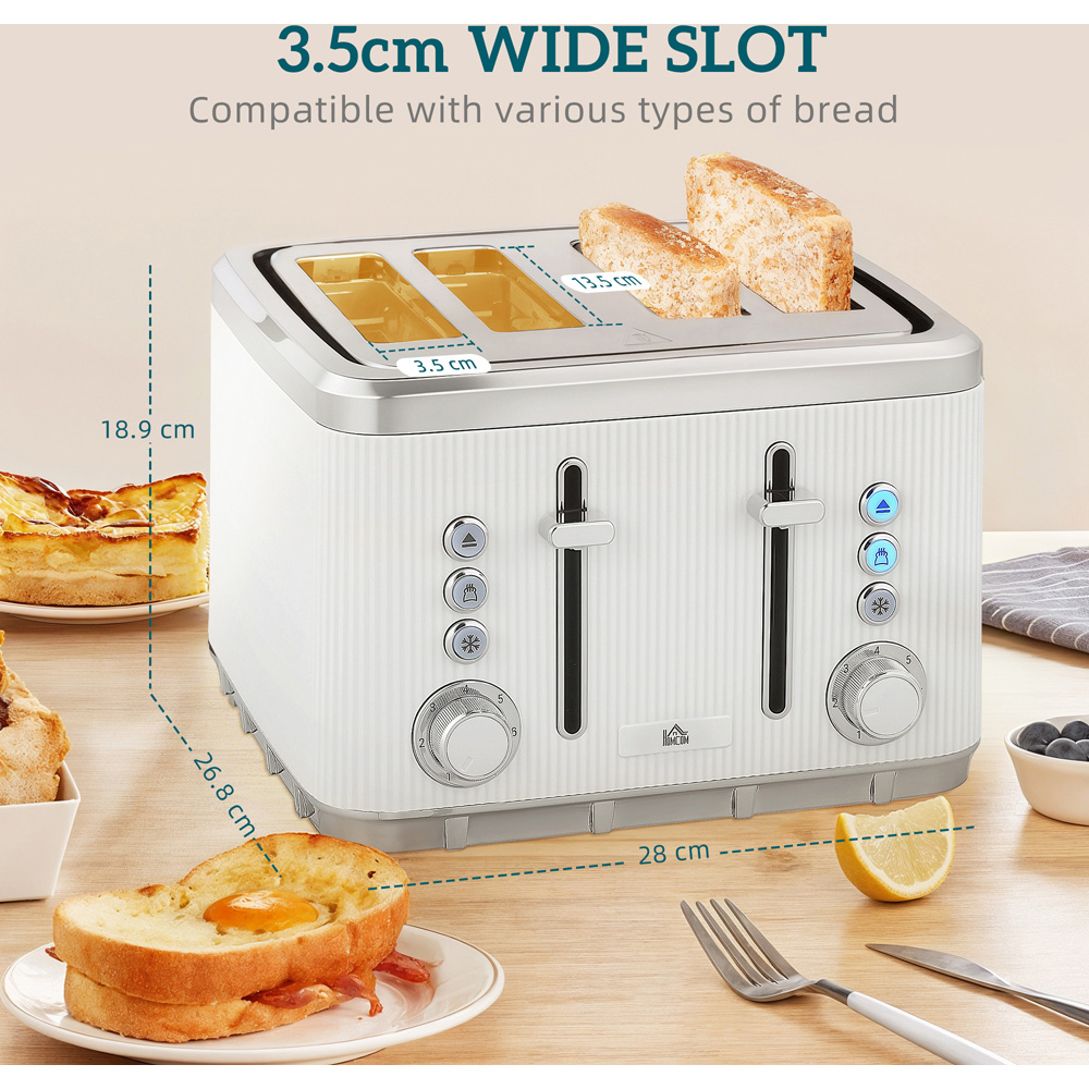 HOMCOM 800-266V70WT White 1.7L Rapid Boil Kettle 3000W and 4 Slice Toaster Set Image 9