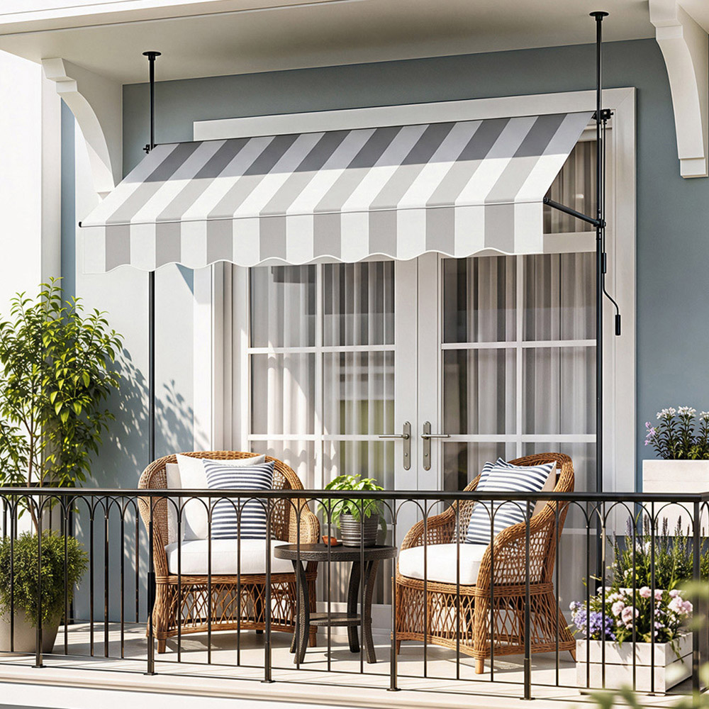 Living and Home Grey and White Retractable Height Adjustable Awning 2.5m Image 1