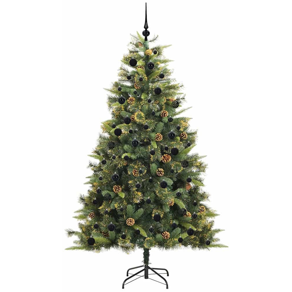 vidaXL Pre-Lit Black Baubles and Pinecones Green Artificial Christmas Tree 8ft Image 4