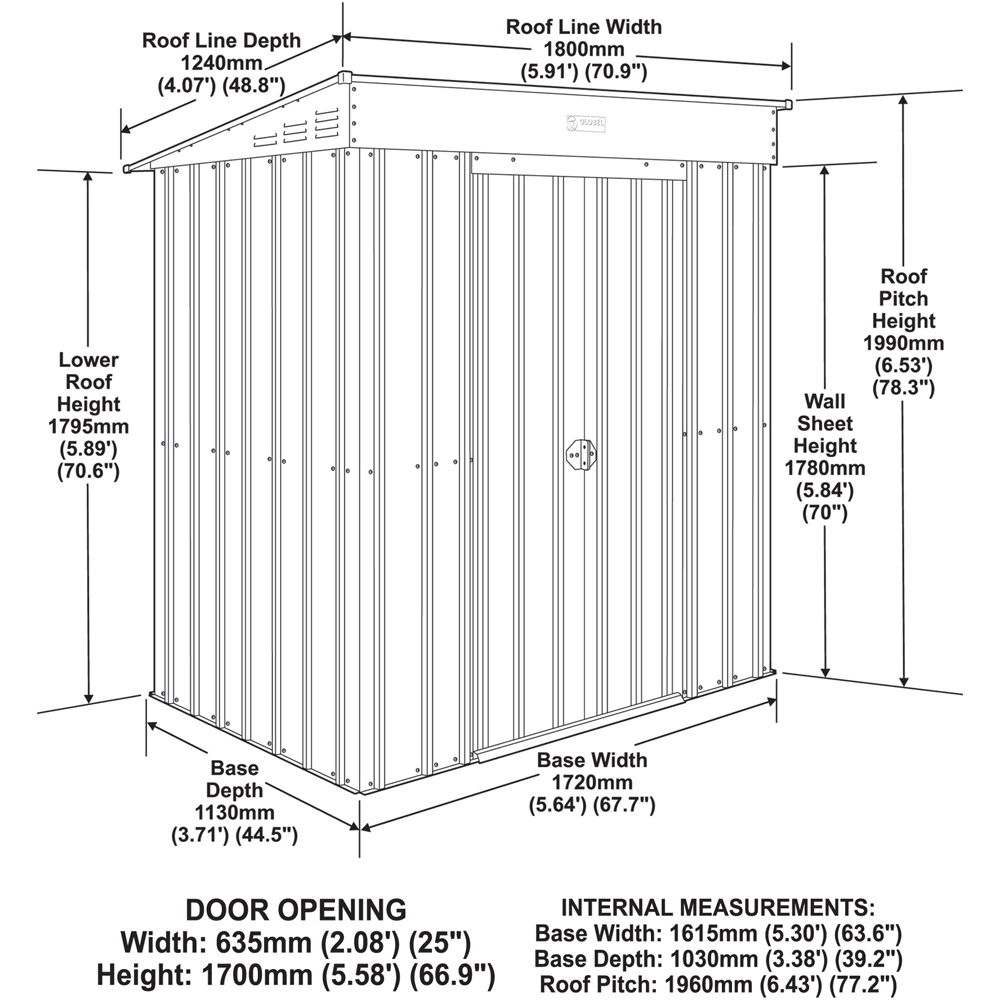 Globel 6 x 4ft 2 Door Green Metal Pent Garden Shed Image 3