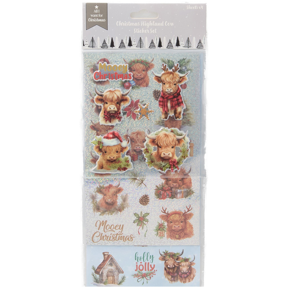 Christmas Highland Cow Sticker Sheet Set Image 2